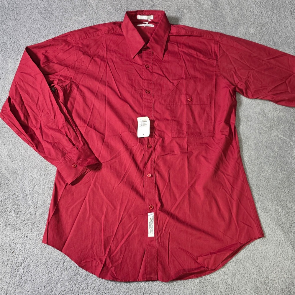 Cezani Mens 15.5 32/33 Button Down Shirt Red Long Sleeve 100% Cotton Solid